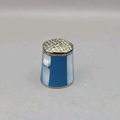 Alpa Sterling Silver Mother Of Pearl And Blue Enamel Stripes Sewing Thimble