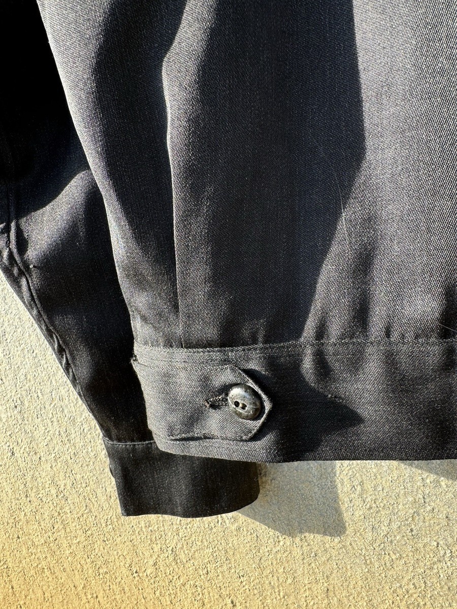 Vintage 50s Black Gabardine Full Zip Utility Work Jacket