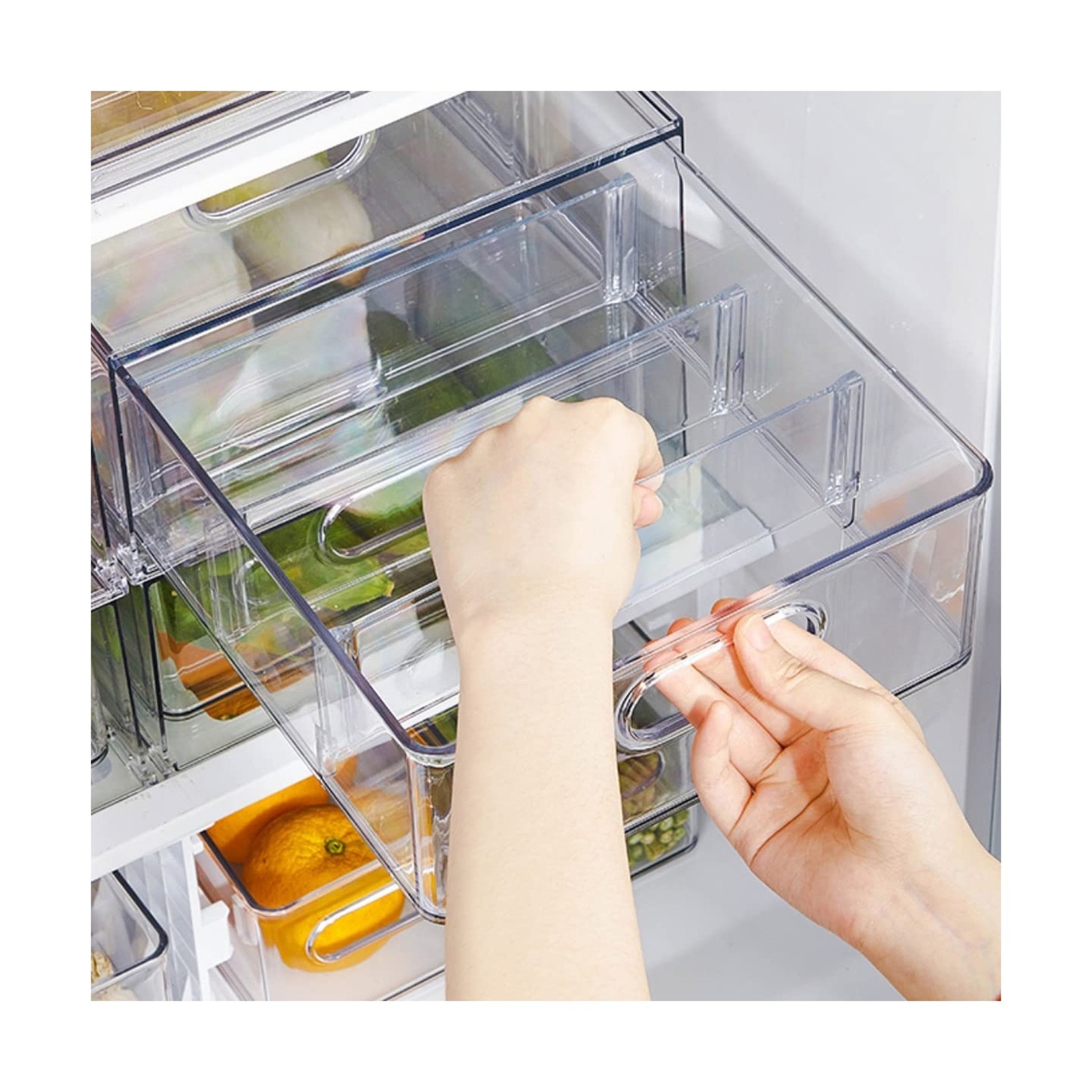 MineSign 2Pack Stackable Fridge Drawers Pull-Out Bins Divided Produ... Fast Ship