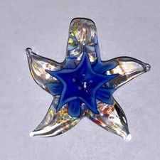 Handmade Glass Pendant Blue and Clear Starfish.