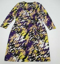 ALFANI Women's Size M Long Sleeve Ruffled Purple Geo Shift Dress