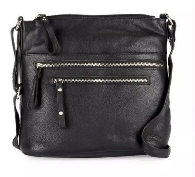 Great American Leatherworks Black Double Zip CROSSBODY 100 LEATHER NWT