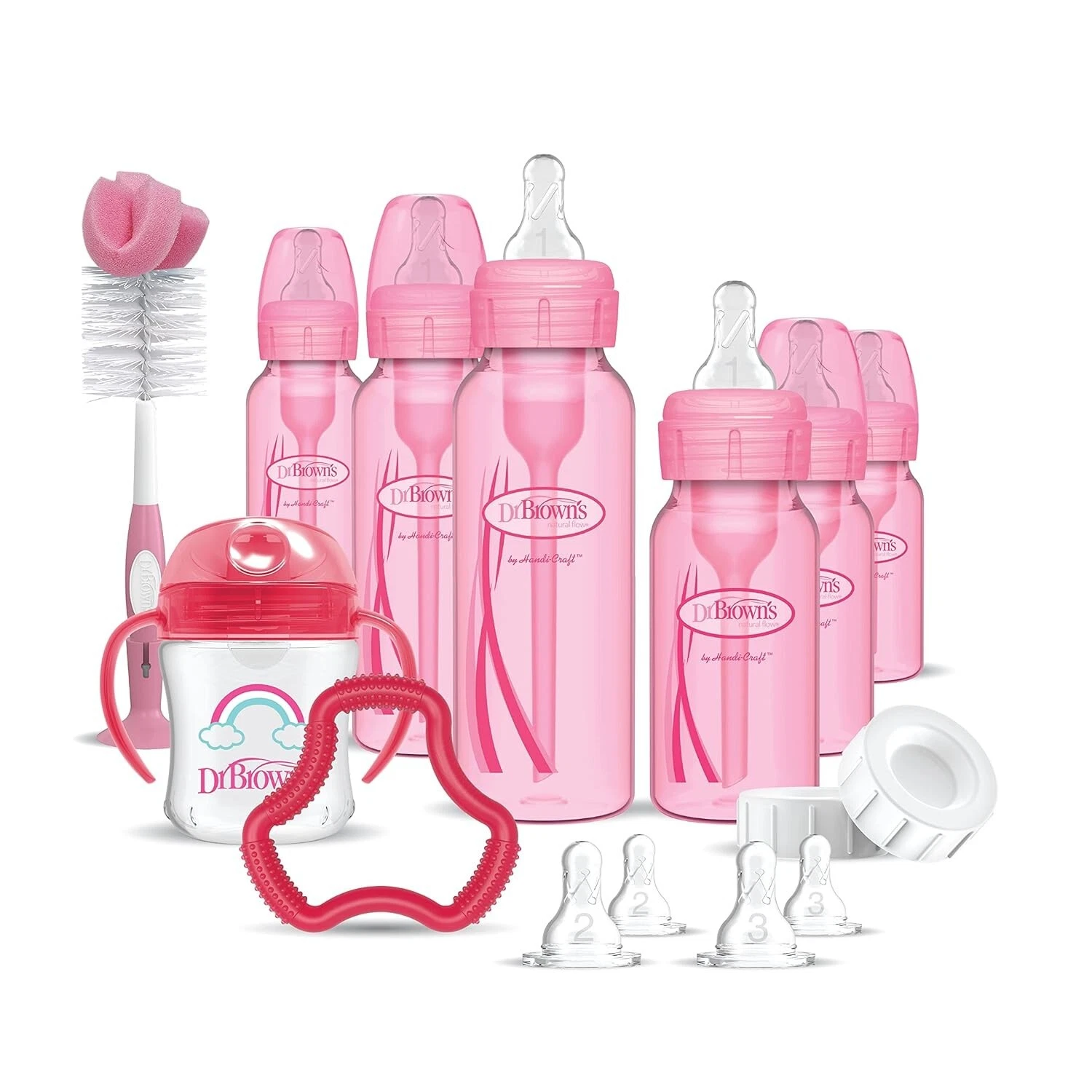 Ultimate Pink Anti-Colic Baby Bottle Set - Includes Teether and Sippy Spout