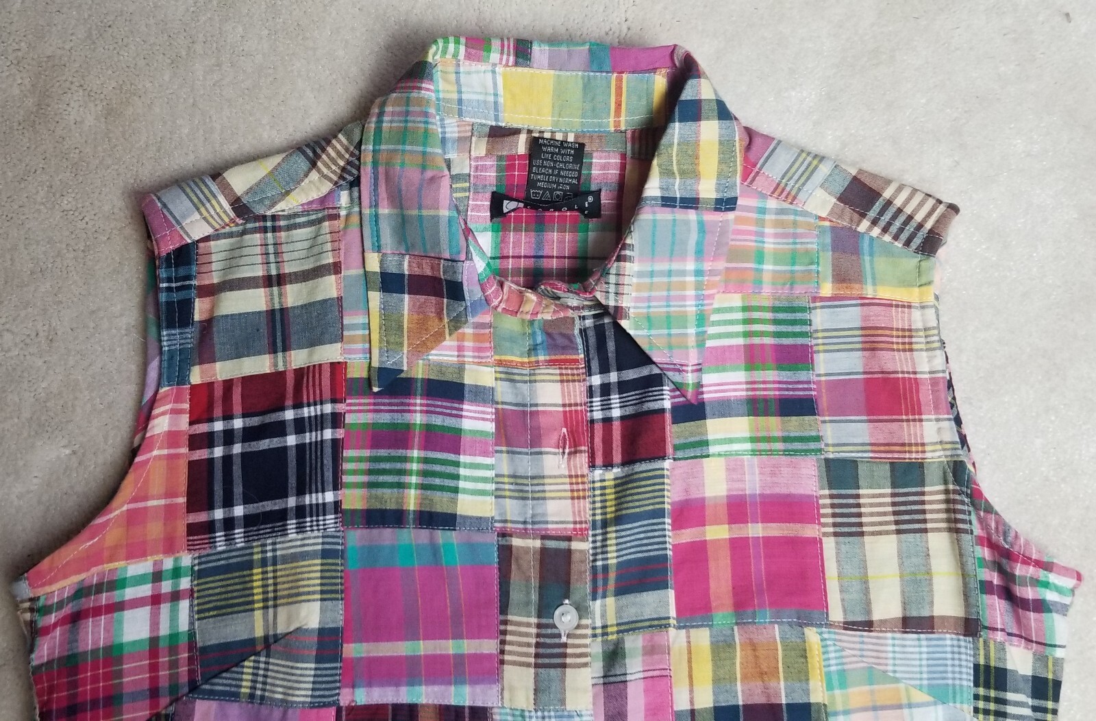 Carole Little Button Blouse S Patchwork Sleeveles… - image 10