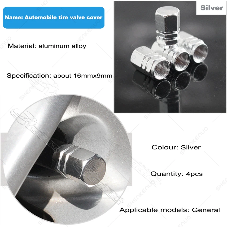 Tapa de válvula de neumático plateada tapa de coche aleación de aluminio a prueba de polvo tapa de aire hermética cubierta Foto 3 de 4