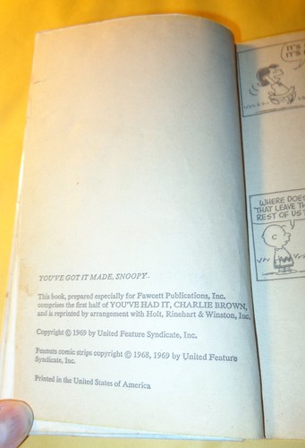 VINTAGE 1969 HARDBACK BOOK YOU'VE GOT IT MADE SNOOPY CHARLES S. LIBRARY EDITION - Foto 6 di 13