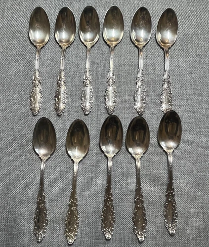 GORHAM STERLING SILVER SPOONS- PAT 1895- MERCEREAU & CONNELL- SET OF 11 SPOONS