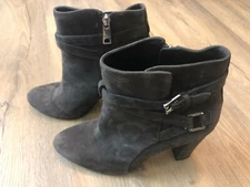 Ralph Lauren Vianca Leather Gray Booties Side Zip and Buckles 10B Party