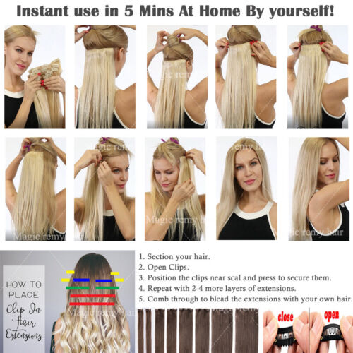 175g++ 8pz SPESSA Clip In Real Remy Extension Capelli Umani Testa Piena Doppia Trama - Foto 11 di 56
