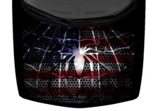 Spider Web Metal USA Flag Hood Wrap Truck Vinyl Decal Car 58x65