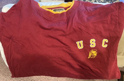 USC Trojans Russell Athletic Long Sleeve T Shirt Cardinal Gold Size Large