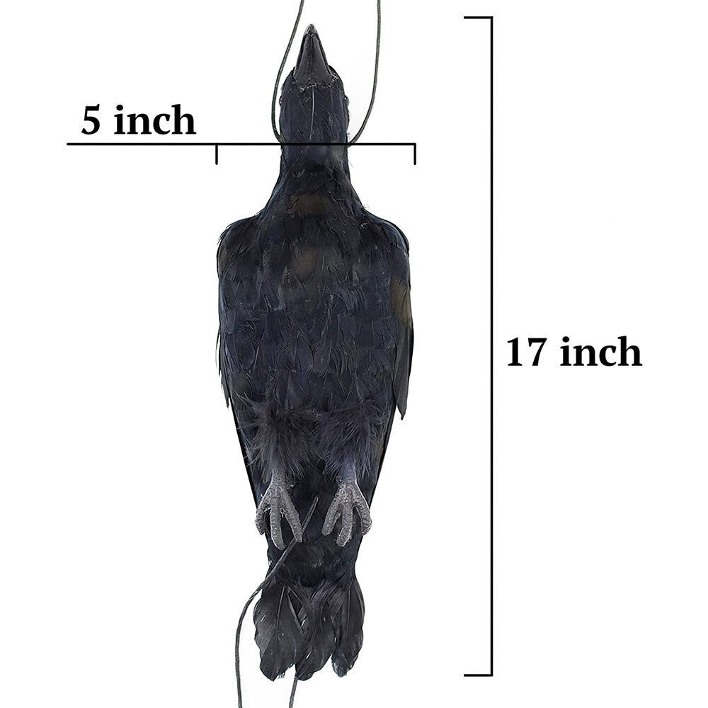 Realistic Hanging Dead Crow Decoy Lifesize Extra Large Black Crow