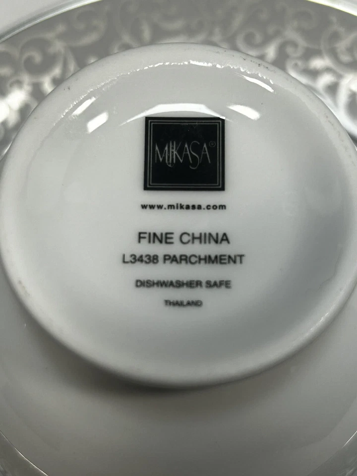 Juego de 6 tazas y platillos de pergamino Mikasa Platinum Fine China Tea Coffee L3438 Foto 4 de 4