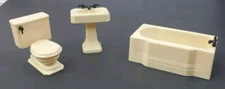 Renewal Brand Dollhouse Bathroom Furniture Set Vtg Ivory Bathtub, Toliet, Sink