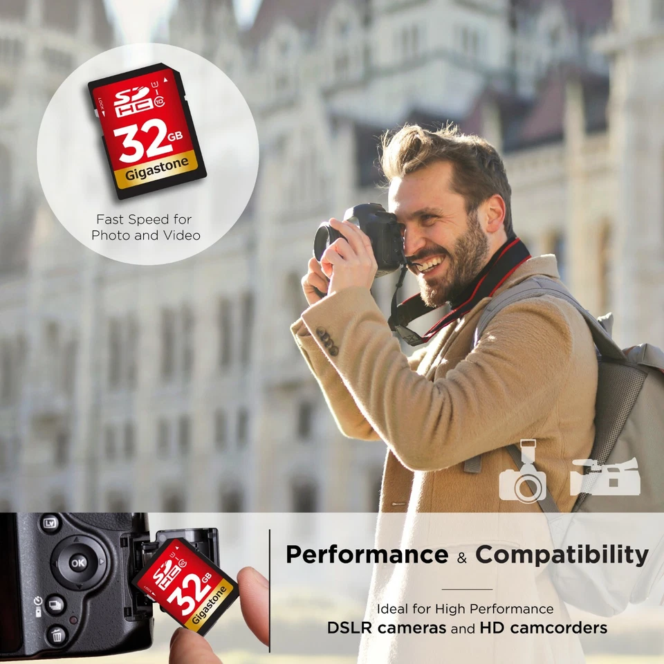 Gigastone 32GB SD Tarjeta Paquete de 5, Tarjeta de Memoria para Cámaras Full HD Video SDHC U1 C10 Foto 3 de 4