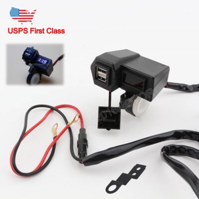 USB Charger Blue LED Voltmeter Fit Suzuki Intruder Volusia 800 1400 1500