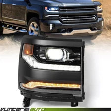 For 2016-2018 Chevy Silverado 1500 Black Full LED DRL Headlight Passenger Side