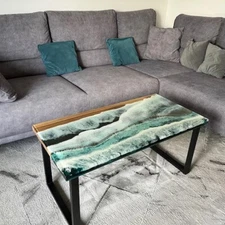 Ocean Epoxy Resin River Table Top Handmade Wooden Art Furniture For Home Decor