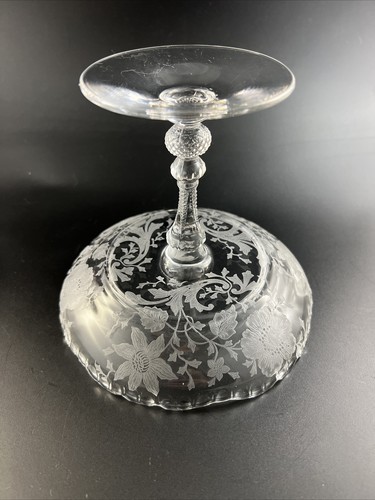 Vintage Cambridge Elegant Glass No. 3500 Gadroon WILDFLOWER Etch 5" Compote - Picture 7 of 11