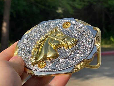 Horse belt buckle approximately 3.5 in gold and silver available VINTAGE 1960 main image 4