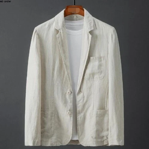 Herren Lässig Reines Leinen Anzug Slim Fit Leinen Sakko Zwei Knopf Anzug Blazer Mantel - Bild 3 von 17