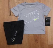 Nike Toddler Boy 2 Piece Shirt Shorts Set Gray, Black, White Volt DRI-FIT 4T