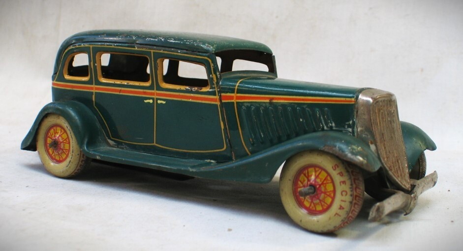 Vintage 1933 Ford Sedan - Wind Up Tin Toy Car - Made in Japan by