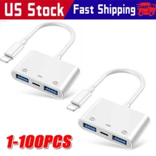 For iPhone to dual USB 3.0 Camera OTG Adapter with Charging Port for iPad lot