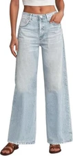 AnotherChill Women's Sweatpant Jeans Print Denim High Waisted Wide-Leg Baggy