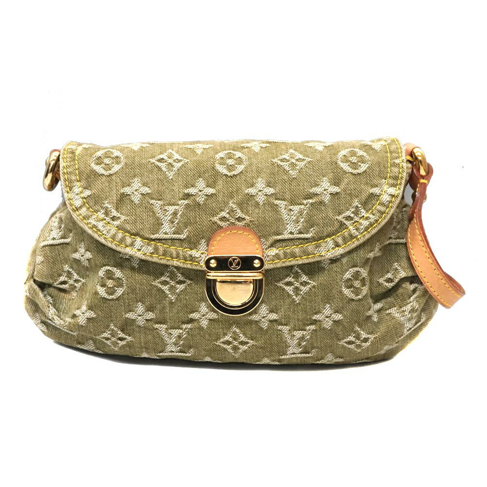Rare LOUIS VUITTON Mini Pleaty Monogram Denim Khaki Shoulder Hand  