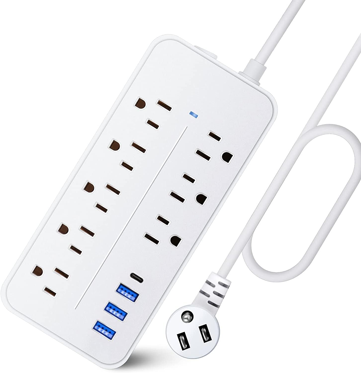 20FT Surge Protector Power Strip Extension Cord with USB C,  Flat Plug Power Str