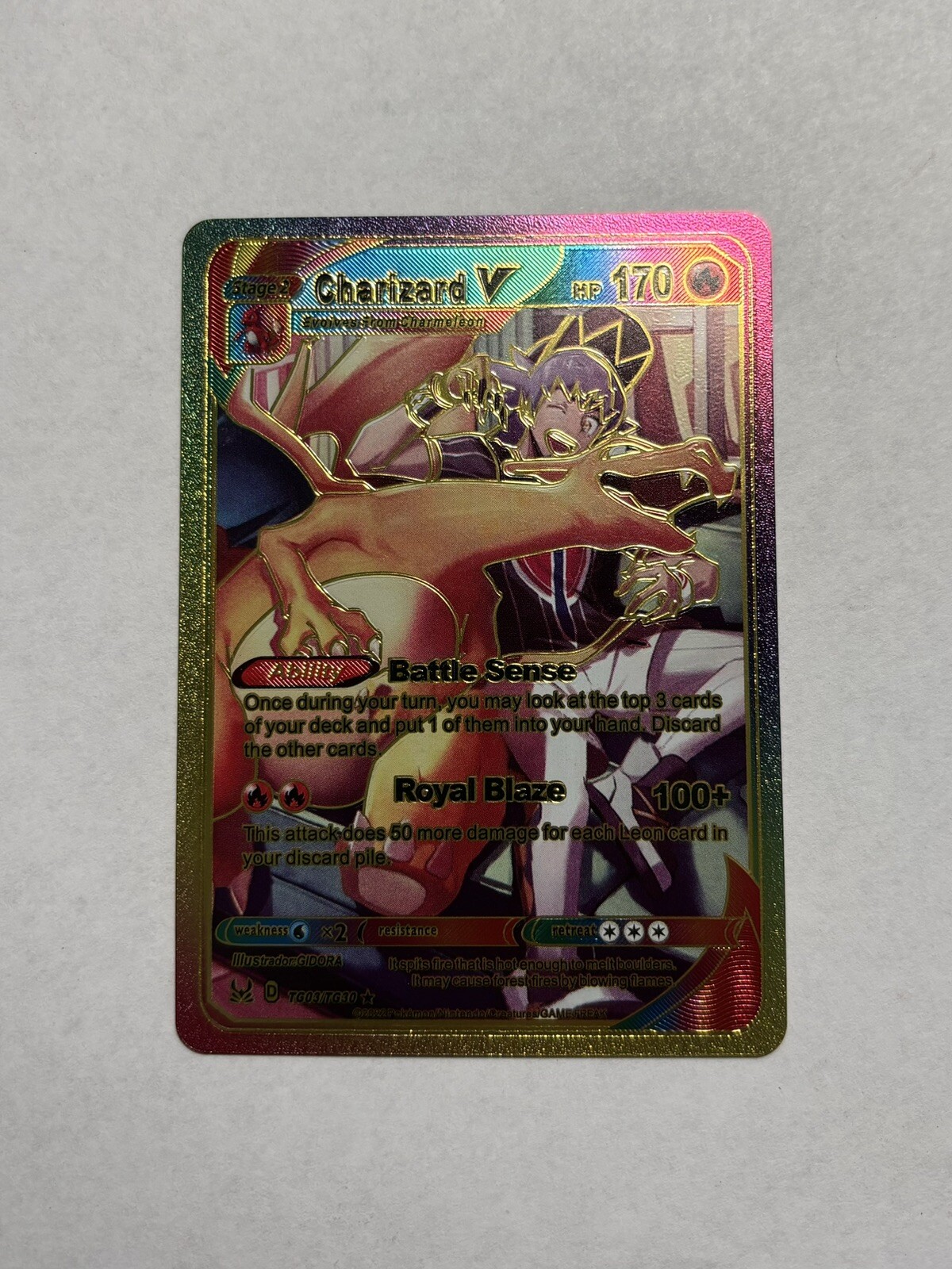 CHARIZARD V Rainbow Foil Fan Art Display Card, HP 170 M/NM