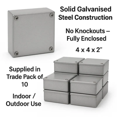 MANNINGHAM 10x Galvanised Adaptable Steel Box Electrical Enclosure 100x100x50mm = 4x4x2"