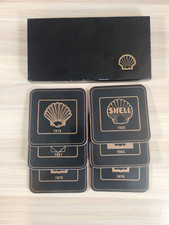 6x drink coaster set Shell Oil Gasoline logo history gas auto 1975-1995 vintage