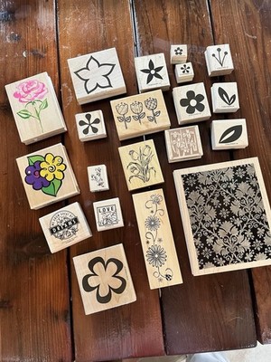 Wood Rubber Stamps Lot Floral Flowers Some New Lot Of 20 Stampin Up And Others