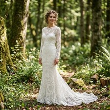 Boho Mermaid Wedding Dresses Long Sleeves Backless Lace Appliques Bridal Gowns