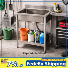 Commercial Freestanding Stainless Steel Utility Sink, Deep Bowl, Faucet, Kitchen
