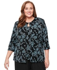 Alex Evenings Plus Size Glitter-Knit Tank Top  Jacket - Black Aqua - 2X