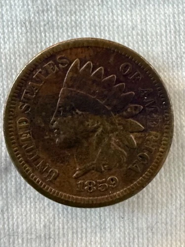 1859 1C Indian Cent Mostly Very Fine Details and Tone Partial LIBERTY small ding