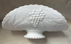 Vintage LE Smith White Milk Glass Banana Bowl, Grape pattern