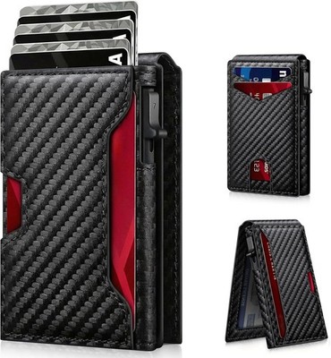 Men's Slim PopUp Bifold Carbon Fiber Wallet, RFID Blocking, Card Holder,Men Gift