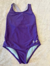 Under Armour Girls Size 7 Purple One Piece Swimsuit Criss Cross Back Swimwear