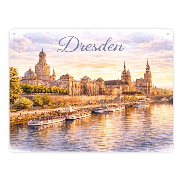 Dresden Metallschild XXL In 28X38 Cm Skyline Elbe Altstadt Sachsen-image