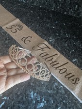 55th Birthday Sash and Tiara for Women - Fabulous Glitter Sash  Pink Rhinestone