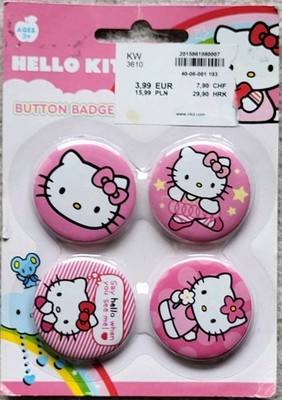 HELLO KITTY 4er BUTTON BADGE PACK Anstecker Ansteck Pins 38mm Sanrio 2009 OVP