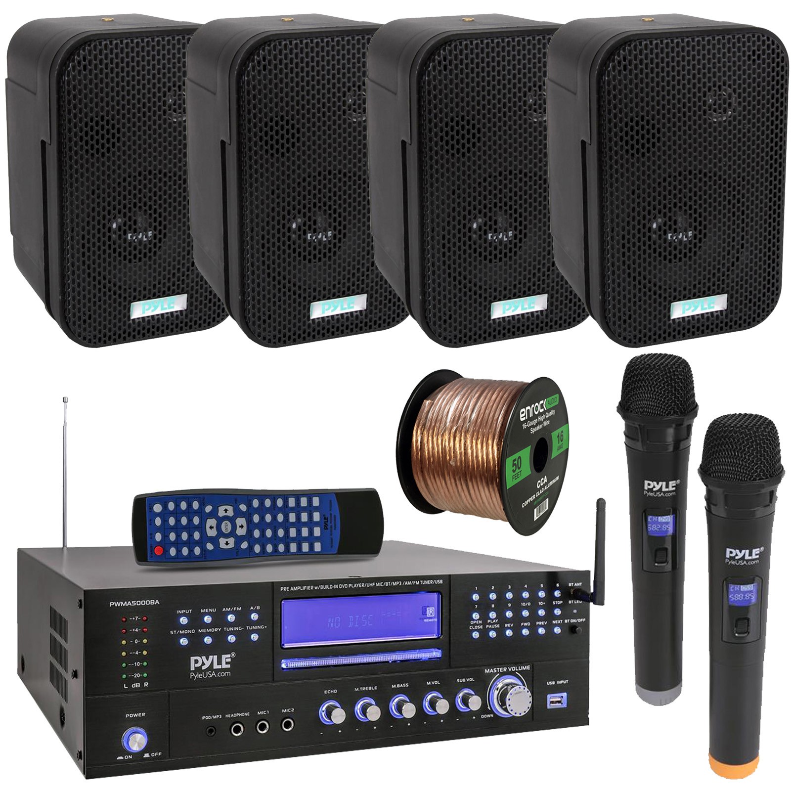 Pyle PWMA5000BA Bluetooth Receiver with 2 Mics, 4x 3.5" Blac