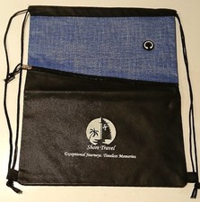 Lightweight, Zippered, Drawstring-style Backpack with the “Shore Travel" logo