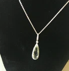 Vintage Elongated PRASIOLITE with Zircon Halo Pendant and Chain 925 Sterling