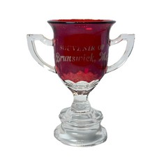 BRUNSWICK MAINE ME ANTIQUE Ruby Red Flash Souvenir Glass Cut TROPHY TRINKET