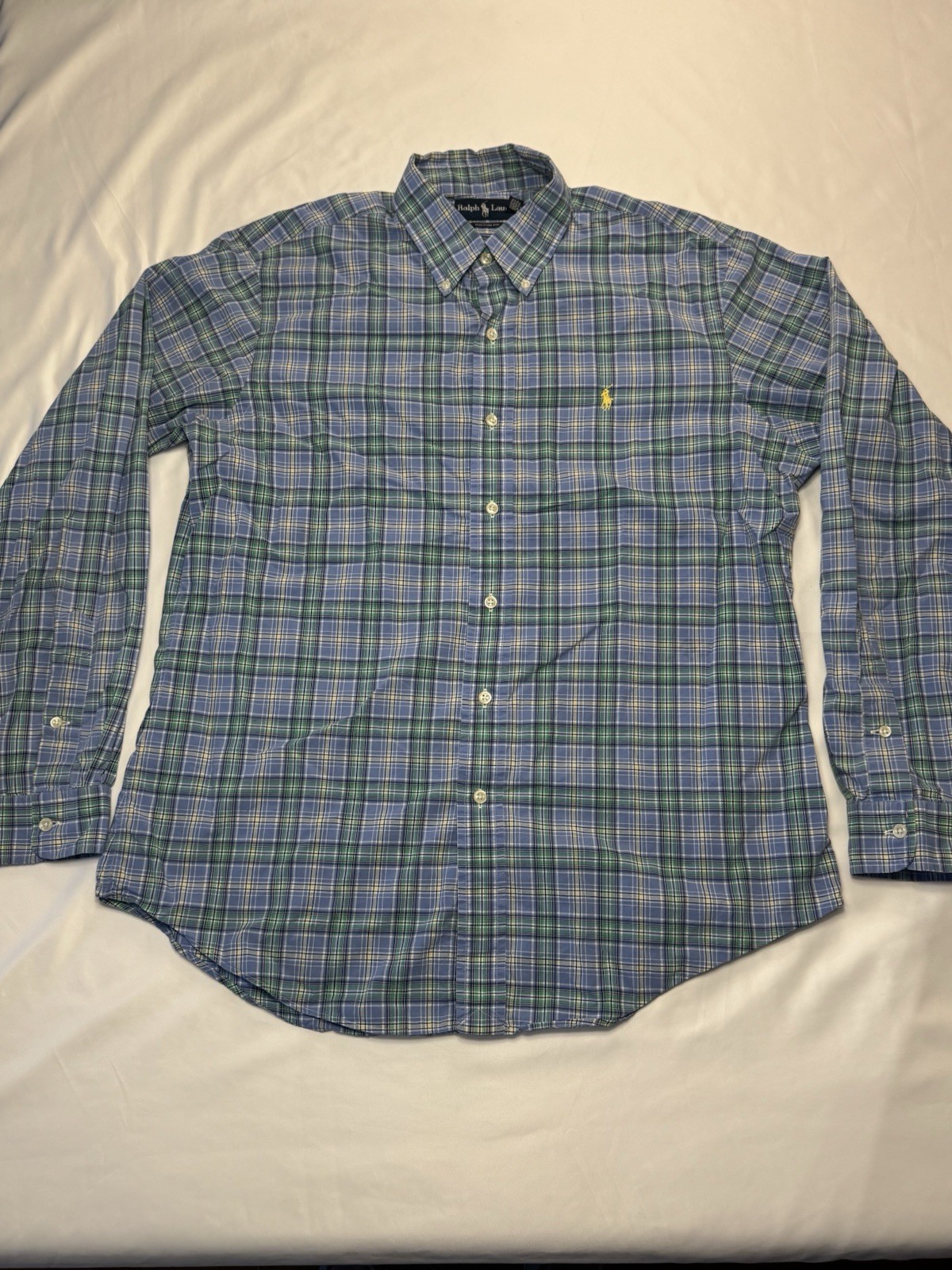 PONY Polo Ralph Lauren uomo CUSTOM FIT abbottonata cotone blu camicia a quadri grande